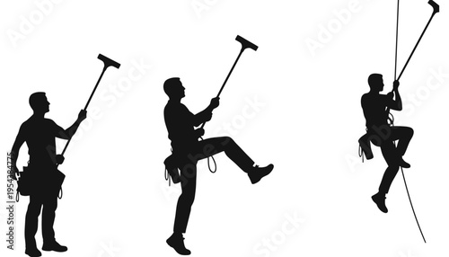 Window cleaner silhouette vector illustration set for graphic design