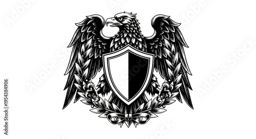 Heraldic Eagle Crest with Shield and Laurel Wreath