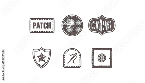 Patch vector set including fabric, embroidered, badge, sew-on, and clothing patches