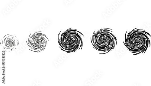 A black swirl icon set with varying shades and sizes