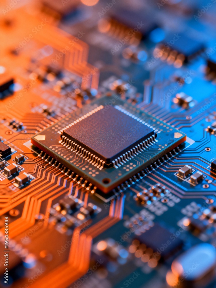 Fototapeta premium Closeup of a circuit board with microchip