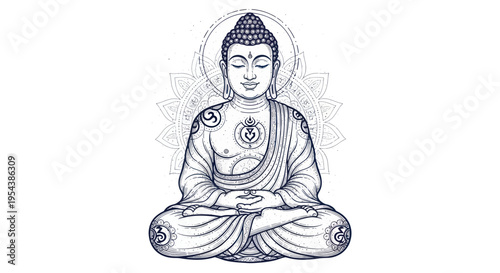 Buddha Meditation Drawing, Enlightenment, Inner Peace, Zen, Spirituality, Yoga Pose