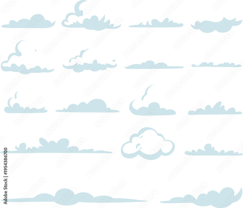 Fototapeta premium Various light blue cloud silhouettes clouds cloud shapes