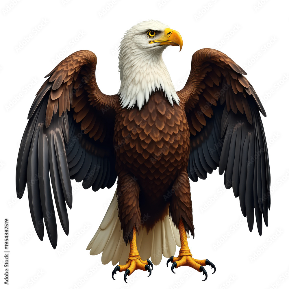 Obraz premium Majestic Bald Eagle with Outstretched Wings, Symbol of Freedom and Strength in Nature on transparent background