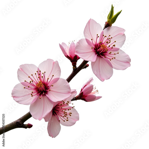Beautiful Cherry Blossom Branch with Pink Flowers on a Natural Background on transparent background