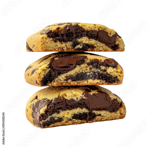 Delicious Triple Layer Chocolate Chip Cookies with Creamy Chocolate Filling and Oreo Crumbles, Perfect for Any Occasion on transparent background