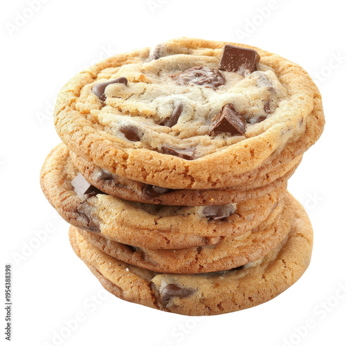 Delicious Homemade Chocolate Chip Cookies Stacked High for a Sweet Treat on transparent background