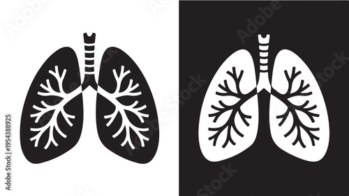 Human Lungs Medical Illustration Minimalist Black and White Vector Graphic for Health Awareness.