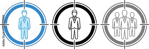 Customer targeting concept vector illustration with business people in focus circles audience segmentation marketing strategy recruitment and human resource management icons