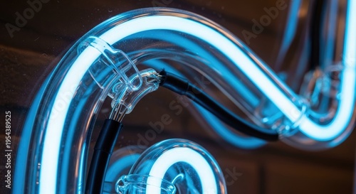 Abstract Blue Neon Light Spiral Design.