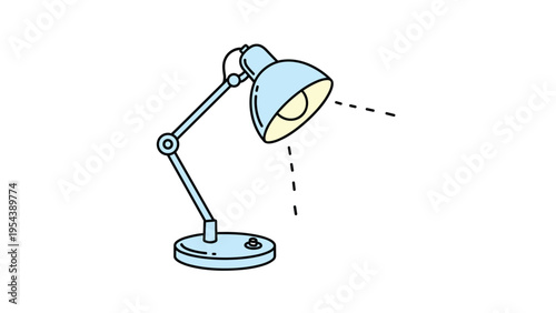 Classic blue adjustable desk lamp casting a warm yellow light, essential for late night studying, office work, or bedside reading at home.