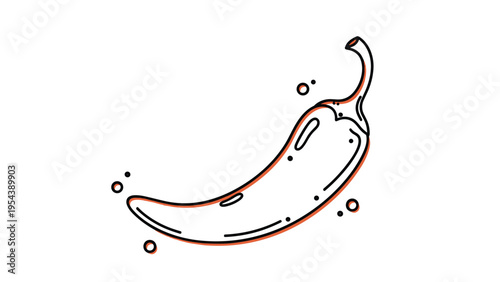 Simple line art illustration of a spicy red chili pepper with subtle color accents and decorative dots representing heat and culinary flavor in food.