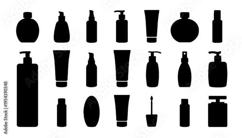 Cosmetic bottle vector silhouettes for beauty and skincare product design