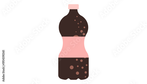 A soda bottle vector illustration with pink label and brown liquid