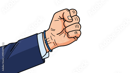Clenched fist raised in power or protest wearing professional business suit jacket for success and strength concepts.