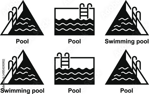 Swimming pool icon set vector illustration with water ladder symbols black silhouette signs for recreation leisure summer activity and facility design
