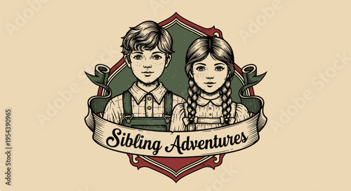 Vintage Style Boy and Girl Illustration.