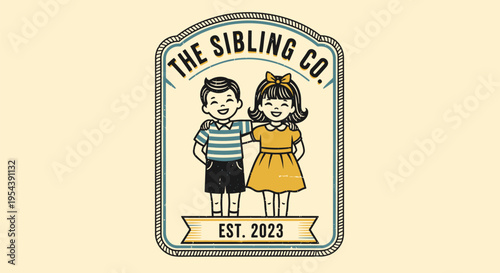 Cartoon Brother and Sister Logo Design.