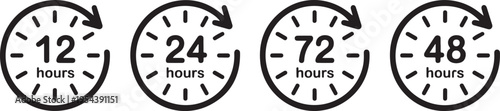 Time duration icons showing 12 24 48 and 72 hours with circular arrows for service delivery or scheduling vector graphics
