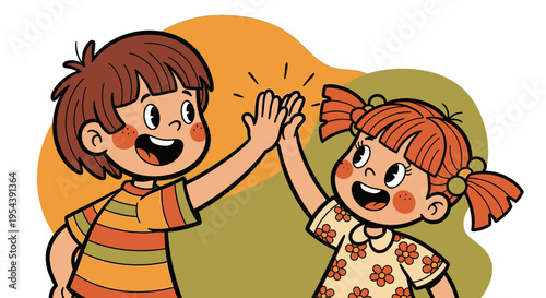 Two Children High Fiving with Joy.