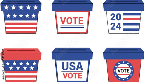 Voting box icons with American flag designs for election campaign