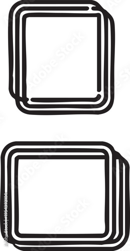 Vector illustration: stacked square frames with rounded corners - black and white graphic eps silhouette