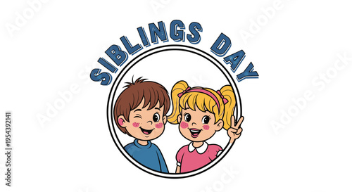Cartoon Children Siblings Day Illustration.
