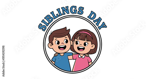 Cartoon Boy and Girl Siblings Day.