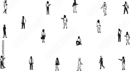 Vector crowd illustration: black and white people silhouettes for design and graphics eps