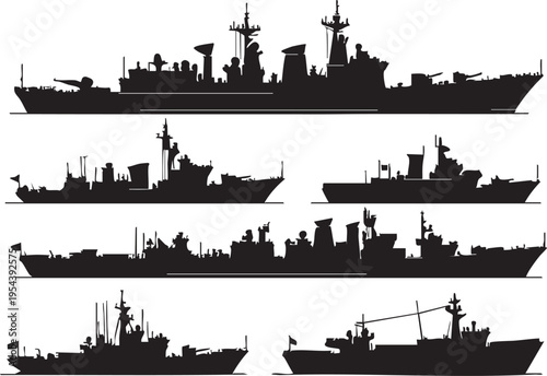 Warship silhouette vector: naval ship illustration, military vessel graphics eps