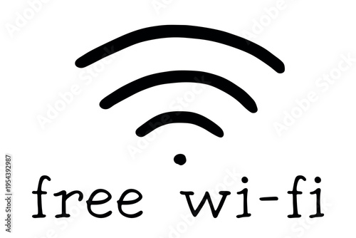 Hand drawn free wifi spot zone sign Public wi-fi area sign Wireless internet clipart in doodle style Single element for print, web, design, decor 3G, 4G, 5G, 6G, IoT