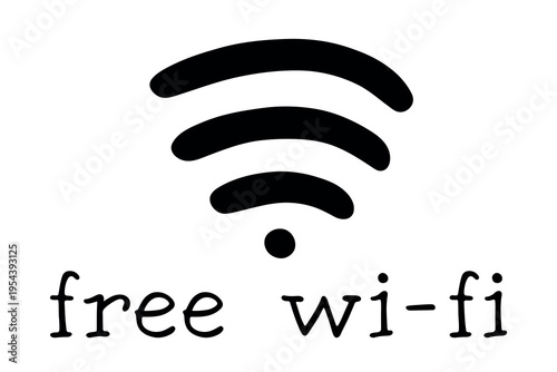 Hand drawn free wifi spot zone sign Public wi-fi area sign Wireless internet clipart in doodle style Single element for print, web, design, decor 3G, 4G, 5G, 6G, IoT