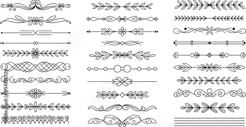 Extensive collection of ornate decorative dividers, borders, and text separators, detailed line art elements