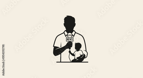 Father Holding Baby in Simple Illustration.