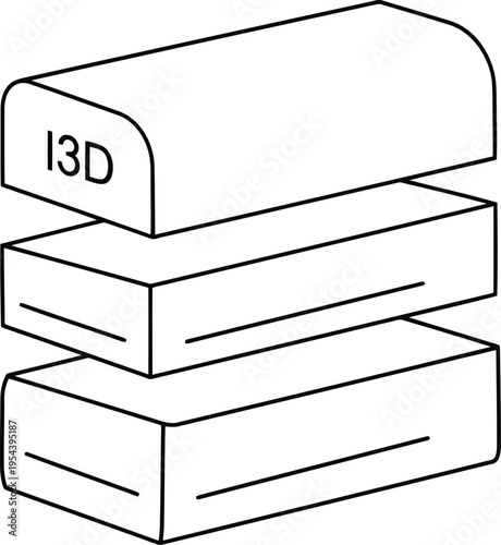 Stacked three dimensional rectangular blocks with "i3d" text representing layering concept