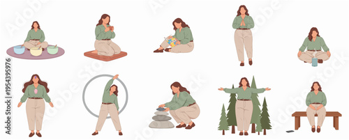 Flat Illustration Woman Different Lifestyle and Wellness Activities Vector Collection