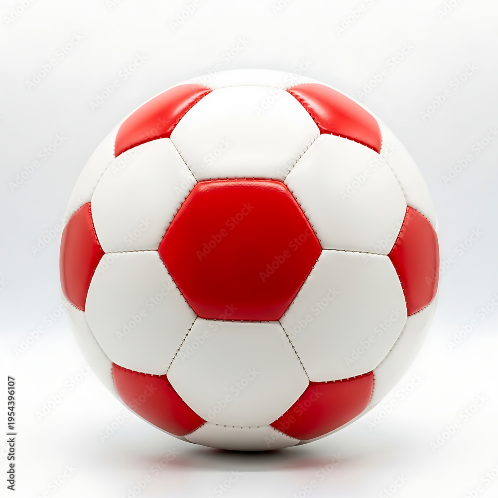 Fototapeta premium Red and white soccer ball on a white background sport 1