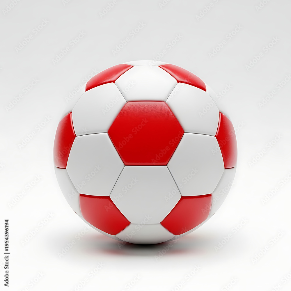 Fototapeta premium Red and white soccer ball on a white background sport