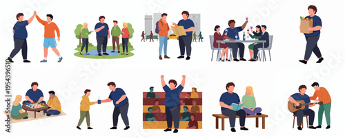 Flat Illustration Different Scenes of People in Various Activities Lifestyle