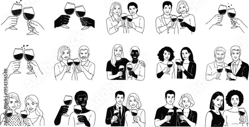 Diverse group of people toasting with wine glasses, celebrating together, social gathering and friendship concept