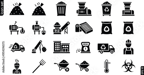 Collection of construction and industrial black icons