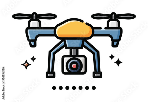 Brightly colored vector of a drone with a mounted camera for aerial photography