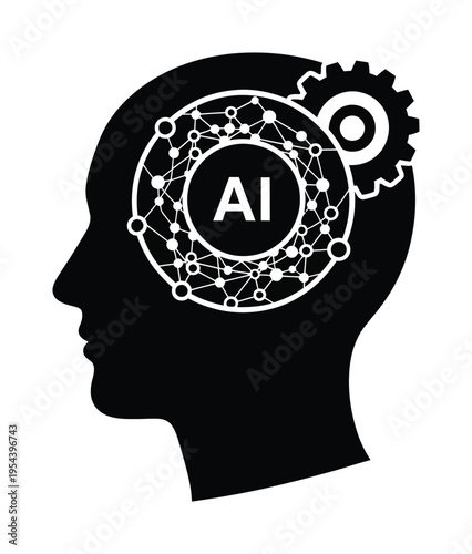 Vector of a human head with a neural network depicting artificial intelligence inside the brain