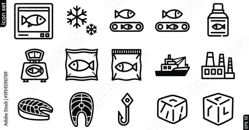 Seafood industry icons and symbols