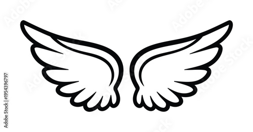 Vector of a pair of symmetrical angel wings with feathers
