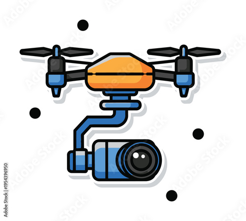 Vector of a drone with four propellers and a mounted camera for aerial photography