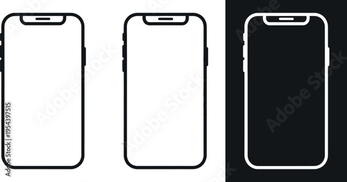 Smartphone outlines in black and white for design and mockup purposes