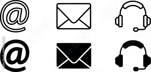 Customer service icons featuring email and headset symbols