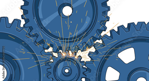 Interlocking Gears Meshing with Sparks - Industrial Mechanism Concept
