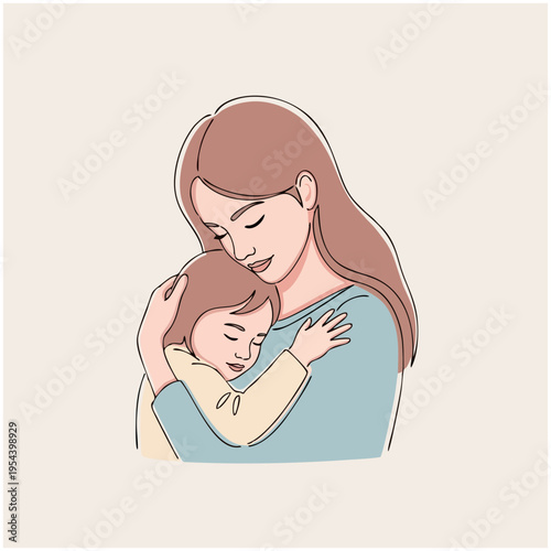 A mother tenderly hugs her sleeping child with love and care indoors